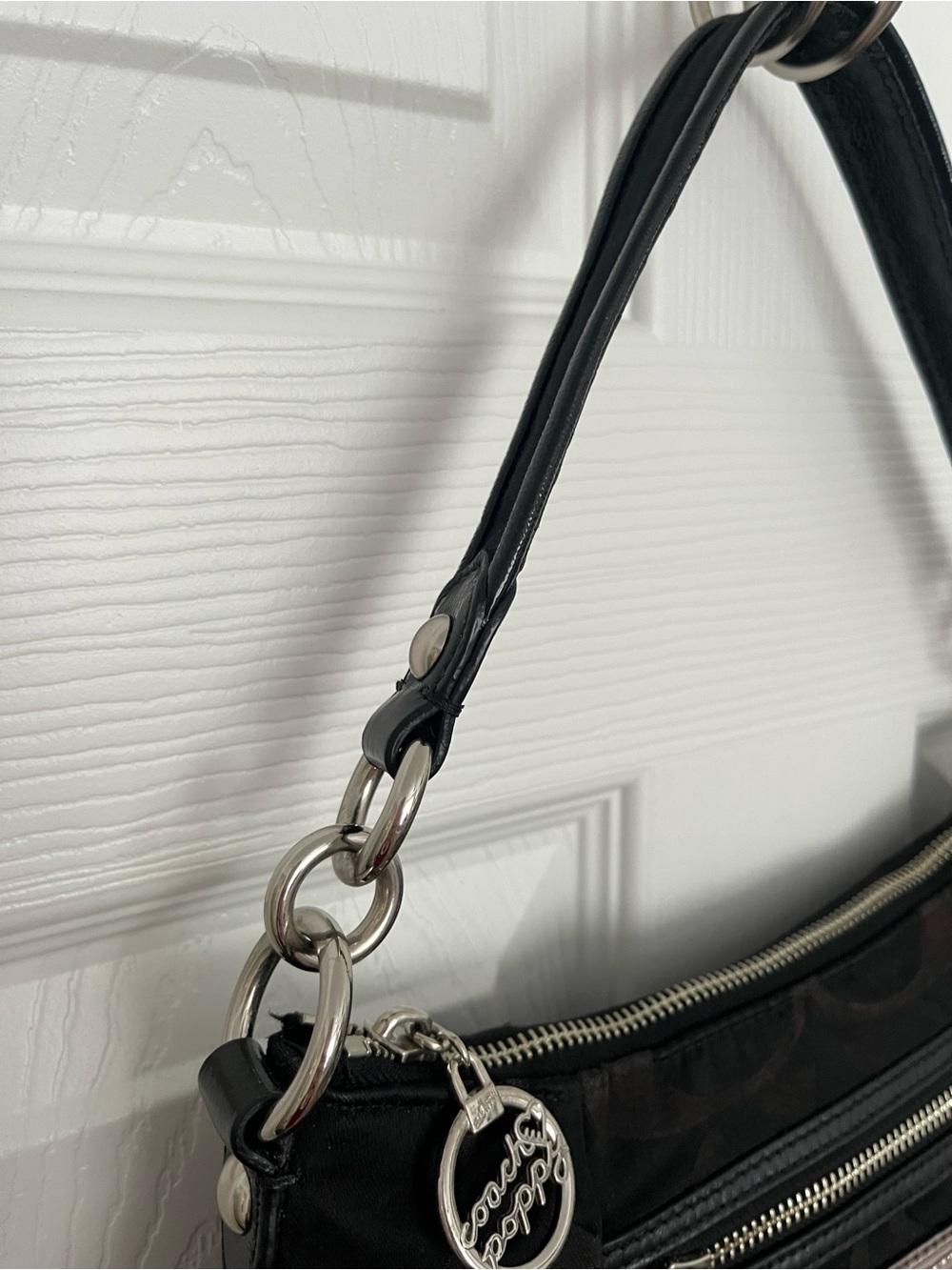 Coach Poppy Black Signature Jacquard Shoulder Bag Silver Hardware Y2K - Picture 6 of 14